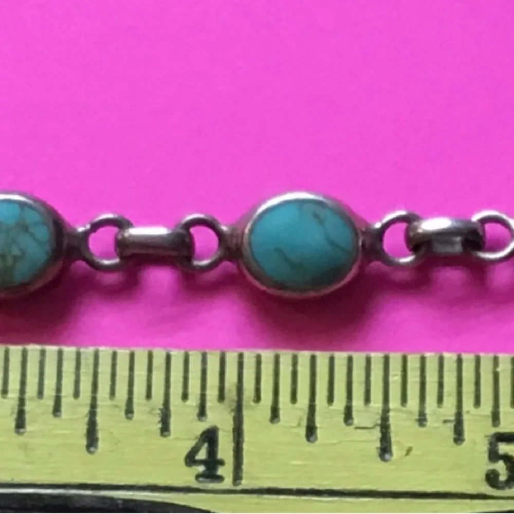Vintage Turquoise Link Toggle Bracelet 925 Sterling Silver Mexico, 20grams 8”in